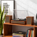 Sistema de tocadiscos TE-2028 de 3 velocidades con transmisión por correa y altavoces estéreo externos.