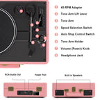 TE-2026 Pink Portable Turntable USB Recording and Bluetooth