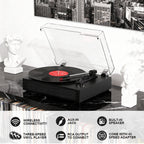 Tocadiscos portátil retro TE-2019 con altavoces integrados, modo ecualizador y grabación USB.