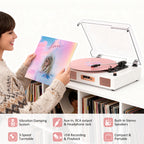 Tocadiscos Bluetooth TE-2017 con grabación USB, ecualizador y salida RCA.