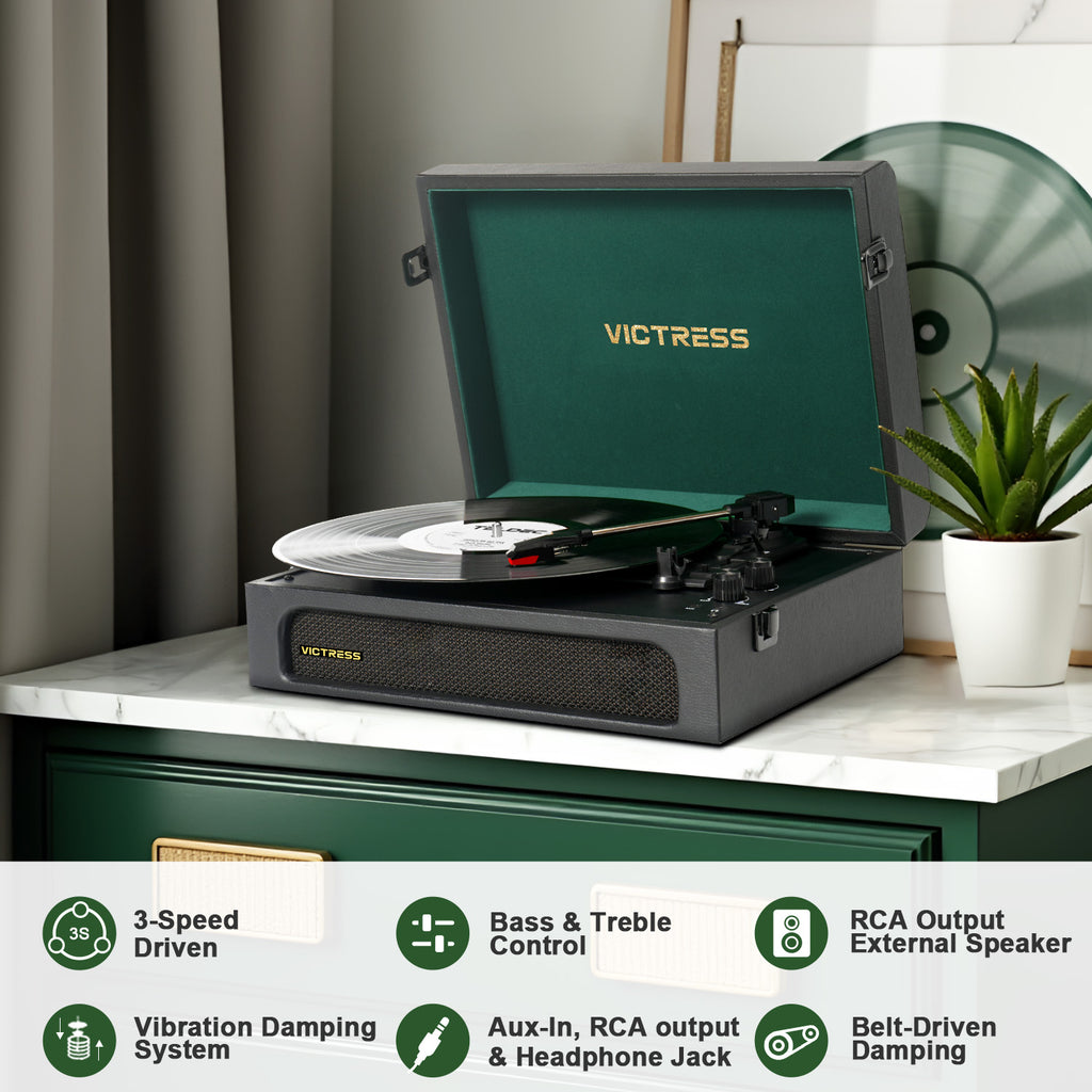 TE-108D Retro Portable Turntable and Stereo Speaker System
