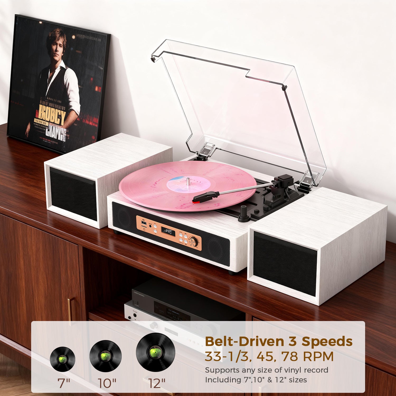 TE-2033B All-in-One Hi-Fi Turntable with 4+2 Speaker System and USB Recording
