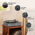 Tocadiscos Bluetooth TE-2018 de cuero negro con parada automática y salida RCA.
