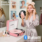 TE-2026 Pink Portable Turntable USB Recording and Bluetooth