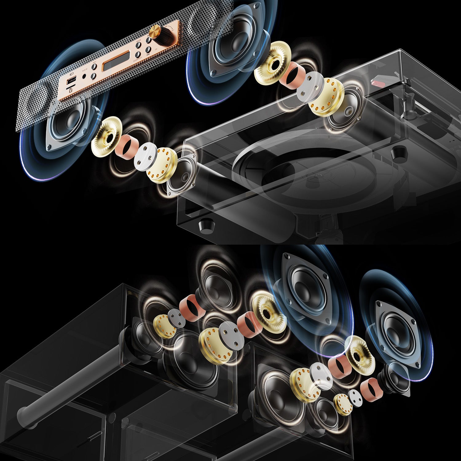 TE-2033B All-in-One Hi-Fi Turntable with 4+2 Speaker System and USB Recording