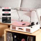 Tocadiscos Bluetooth TE-2017 con grabación USB, ecualizador y salida RCA.
