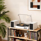 Sistema de tocadiscos TE-003 con altavoces externos, Bluetooth y grabación USB.