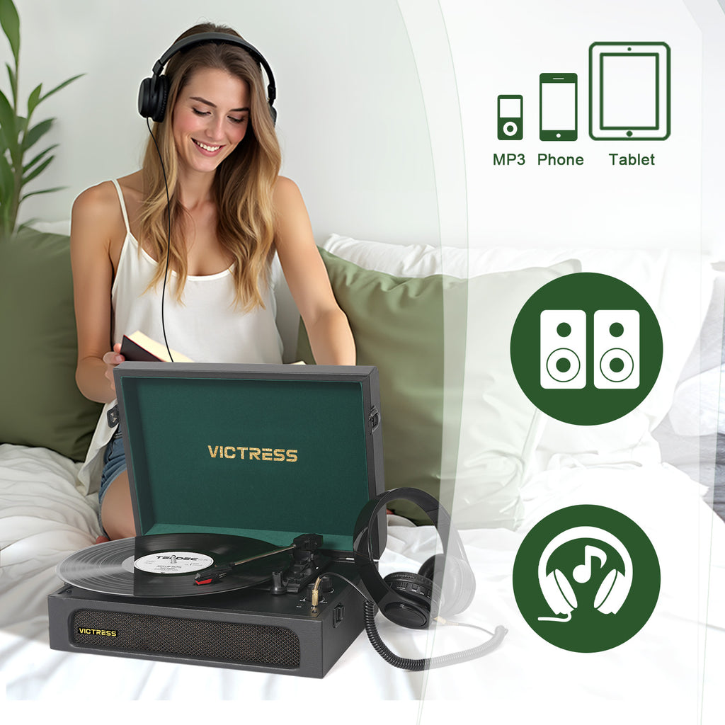 TE-108D Retro Portable Turntable and Stereo Speaker System