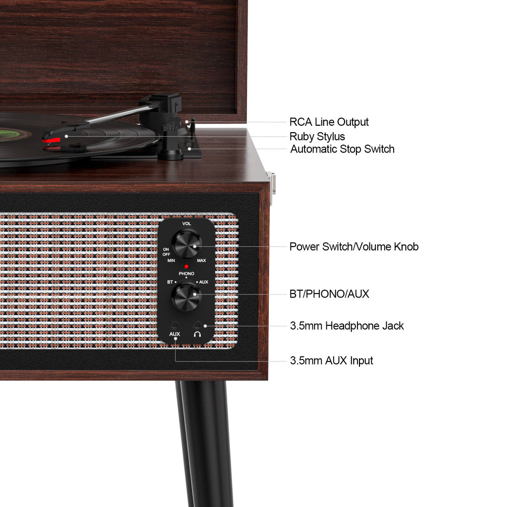 Tocadiscos de pie TE-2015C rosa con 4 altavoces, alta fidelidad, conexión USB y grabación en PC.