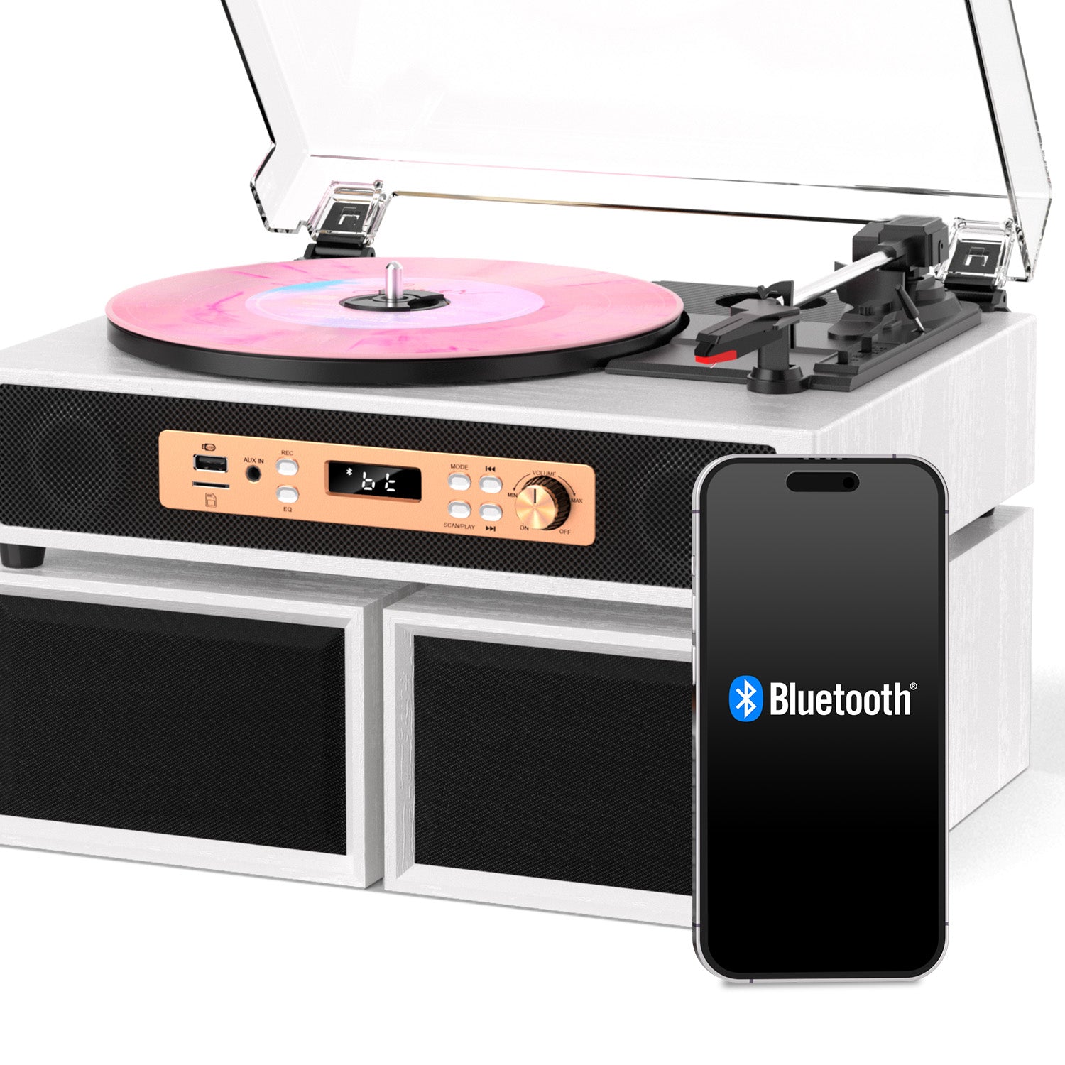 TE-2033B All-in-One Hi-Fi Turntable with 4+2 Speaker System and USB Recording