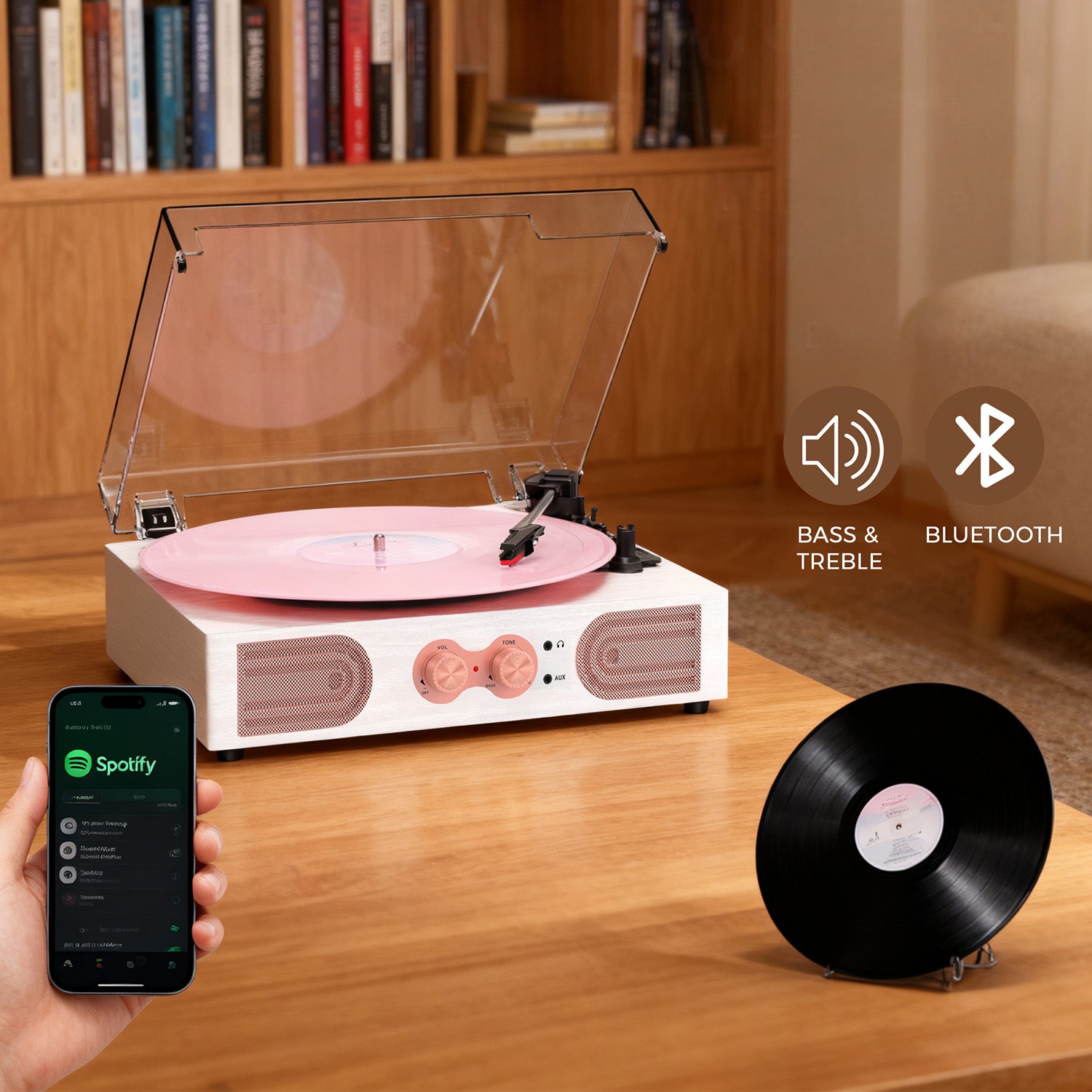 Vintage Bluetooth Record Player with Built-in Speakers