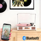 Tocadiscos Bluetooth TE-2017 con grabación USB, ecualizador y salida RCA.