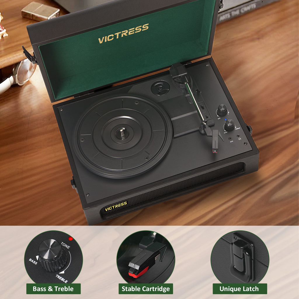 TE-108D Retro Portable Turntable and Stereo Speaker System