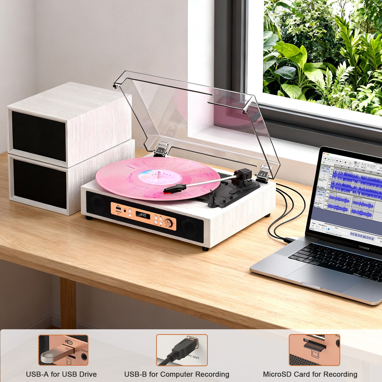 TE-2033B All-in-One Hi-Fi Turntable with 4+2 Speaker System and USB Recording