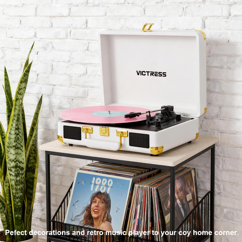 TE-2021 Bluetooth 5.0 Portable Turntable USB Recording and Speakers