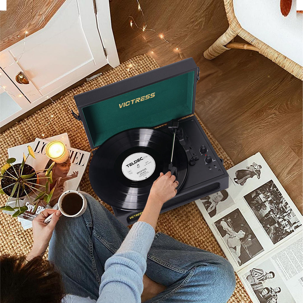 TE-108D Retro Portable Turntable and Stereo Speaker System
