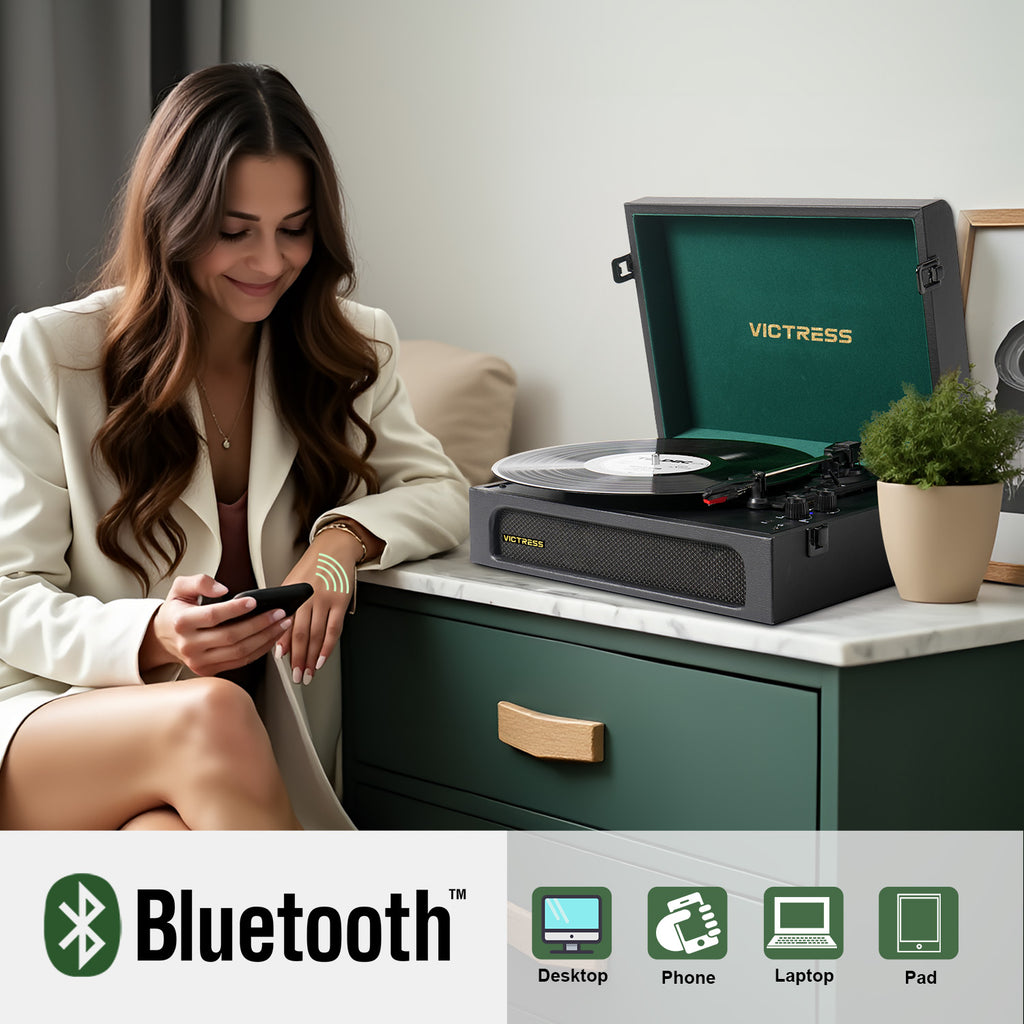 TE-108D Retro Portable Turntable and Stereo Speaker System