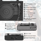 Tocadiscos Bluetooth TE-2018 de cuero negro con parada automática y salida RCA.