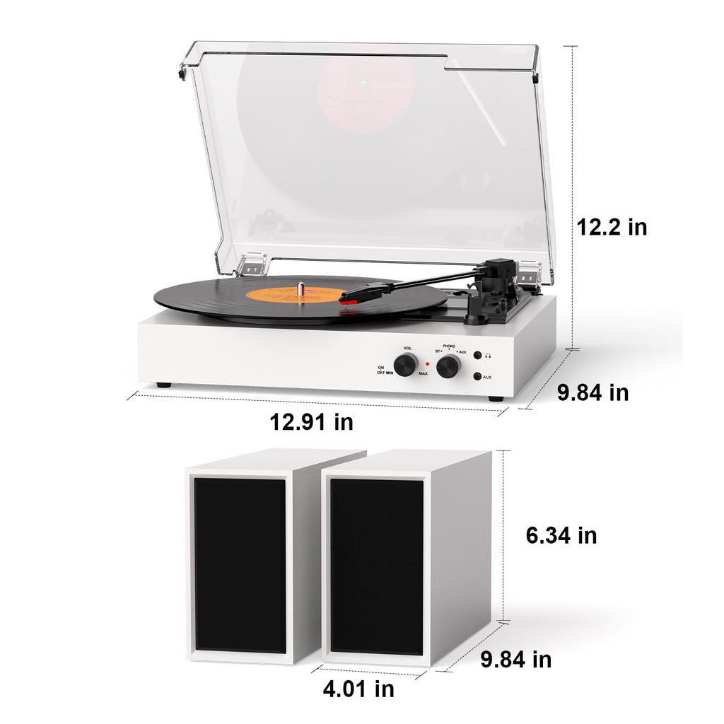 Sistema de tocadiscos TE-003 con altavoces externos, Bluetooth y grabación USB.