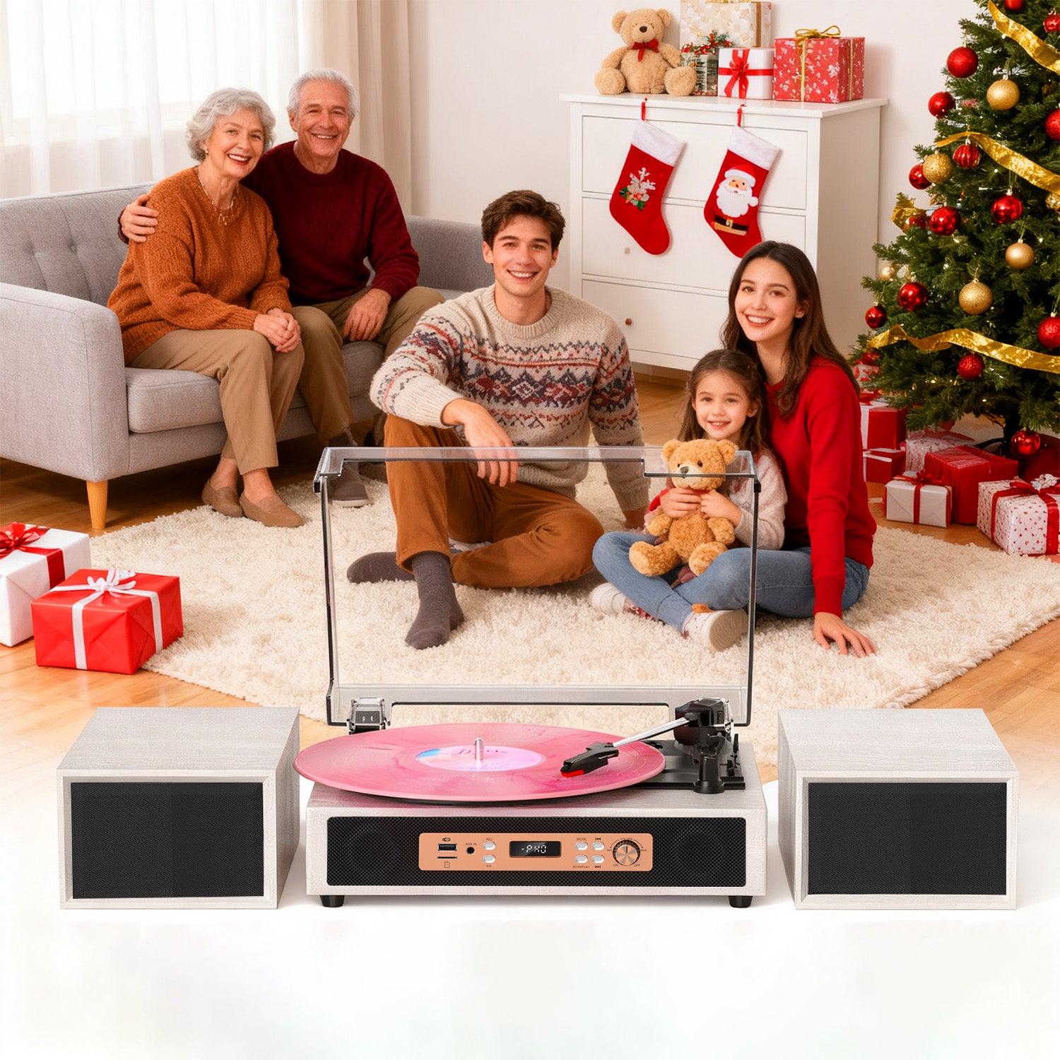 TE-2033B All-in-One Hi-Fi Turntable with 4+2 Speaker System and USB Recording