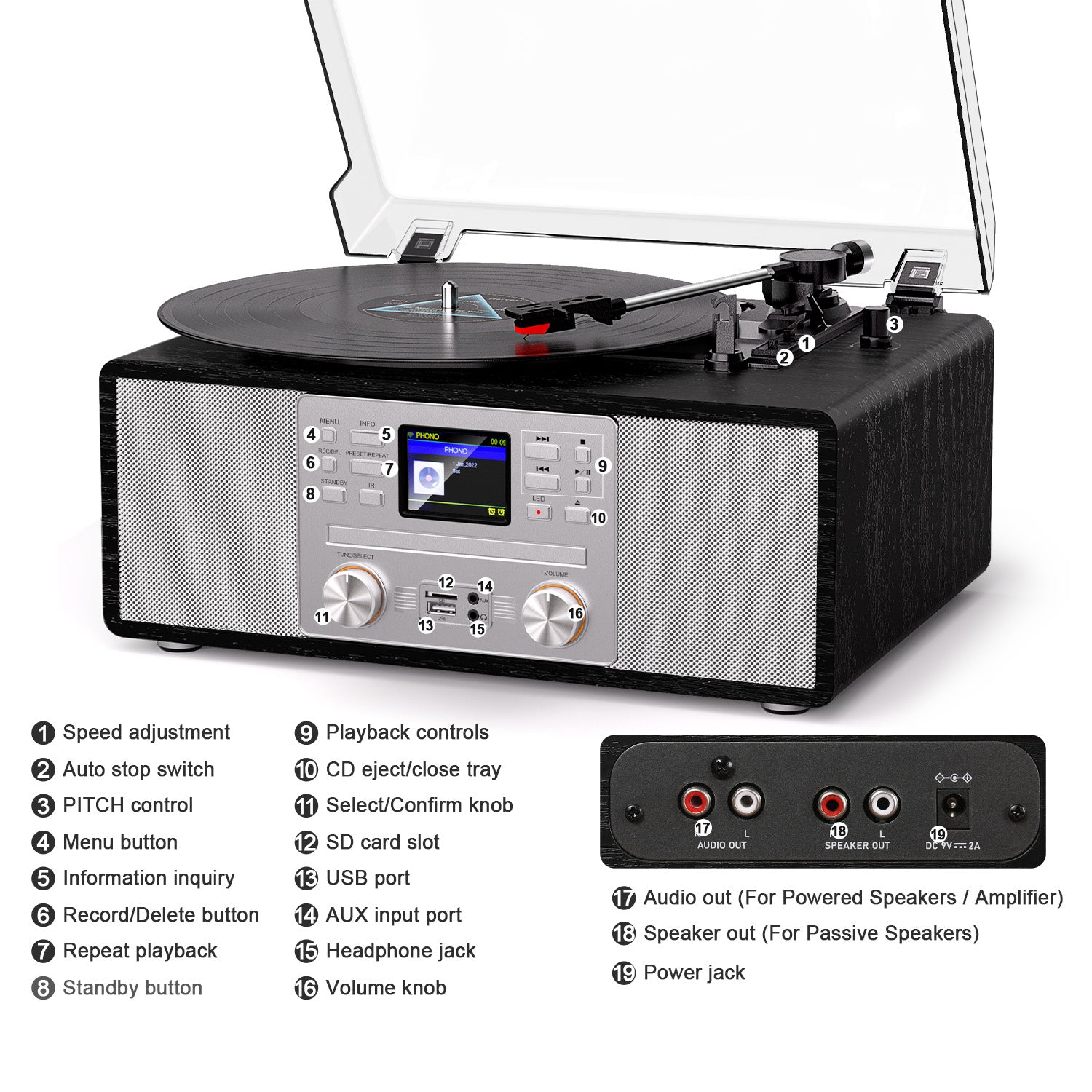 TE-108S All-in-One Stereo System CD Bluetooth and Vinyl