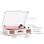 Tocadiscos Bluetooth TE-2017 con grabación USB, ecualizador y salida RCA.