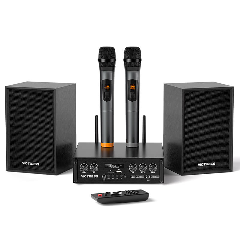 Amplificador Bluetooth Hi-Fi Victress AH001 de 450 W con micrófonos inalámbricos