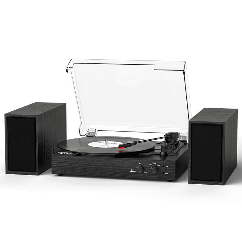 Sistema de tocadiscos TE-003 con altavoces externos, Bluetooth y grabación USB.