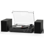 Sistema de tocadiscos TE-003 con altavoces externos, Bluetooth y grabación USB.