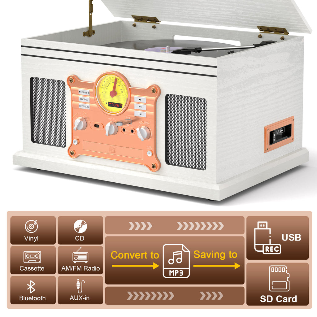 TE-007R All-in-One Record Player with Cassette Deck and USB Recording