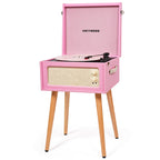 Tocadiscos de pie TE-2015C rosa con 4 altavoces, alta fidelidad, conexión USB y grabación en PC.