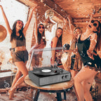 Tocadiscos Bluetooth TE-2018 de cuero negro con parada automática y salida RCA.
