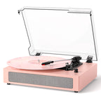 Tocadiscos portátil retro TE-2019 con altavoces integrados, modo ecualizador y grabación USB.