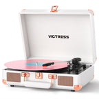 Tocadiscos portátil TE-2021 con Bluetooth 5.0, grabación USB y altavoces.