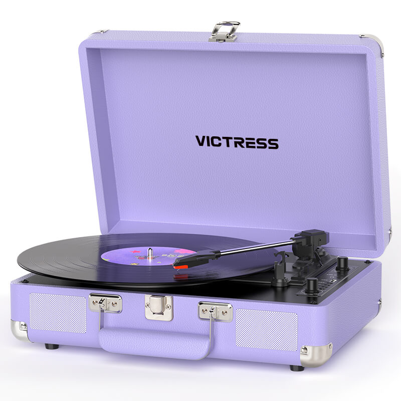Tocadiscos portátil TE-2021 con Bluetooth 5.0, grabación USB y altavoces.