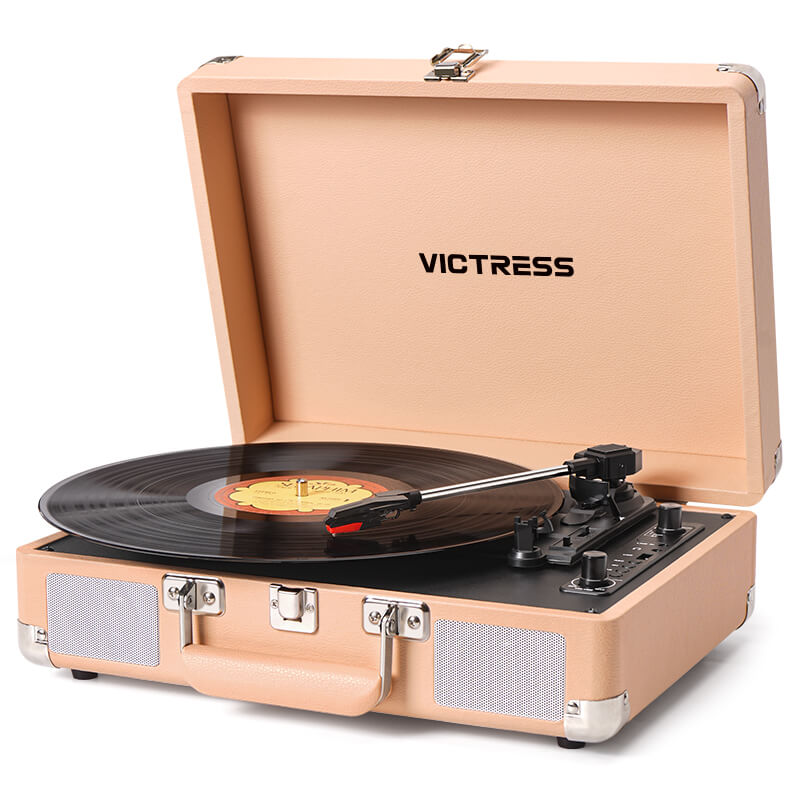 Tocadiscos portátil TE-2021 con Bluetooth 5.0, grabación USB y altavoces.