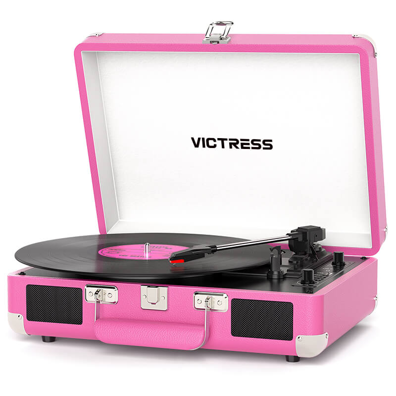 Tocadiscos portátil TE-2021 con Bluetooth 5.0, grabación USB y altavoces.