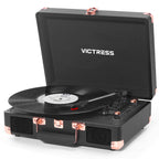 Tocadiscos portátil TE-2021 con Bluetooth 5.0, grabación USB y altavoces.