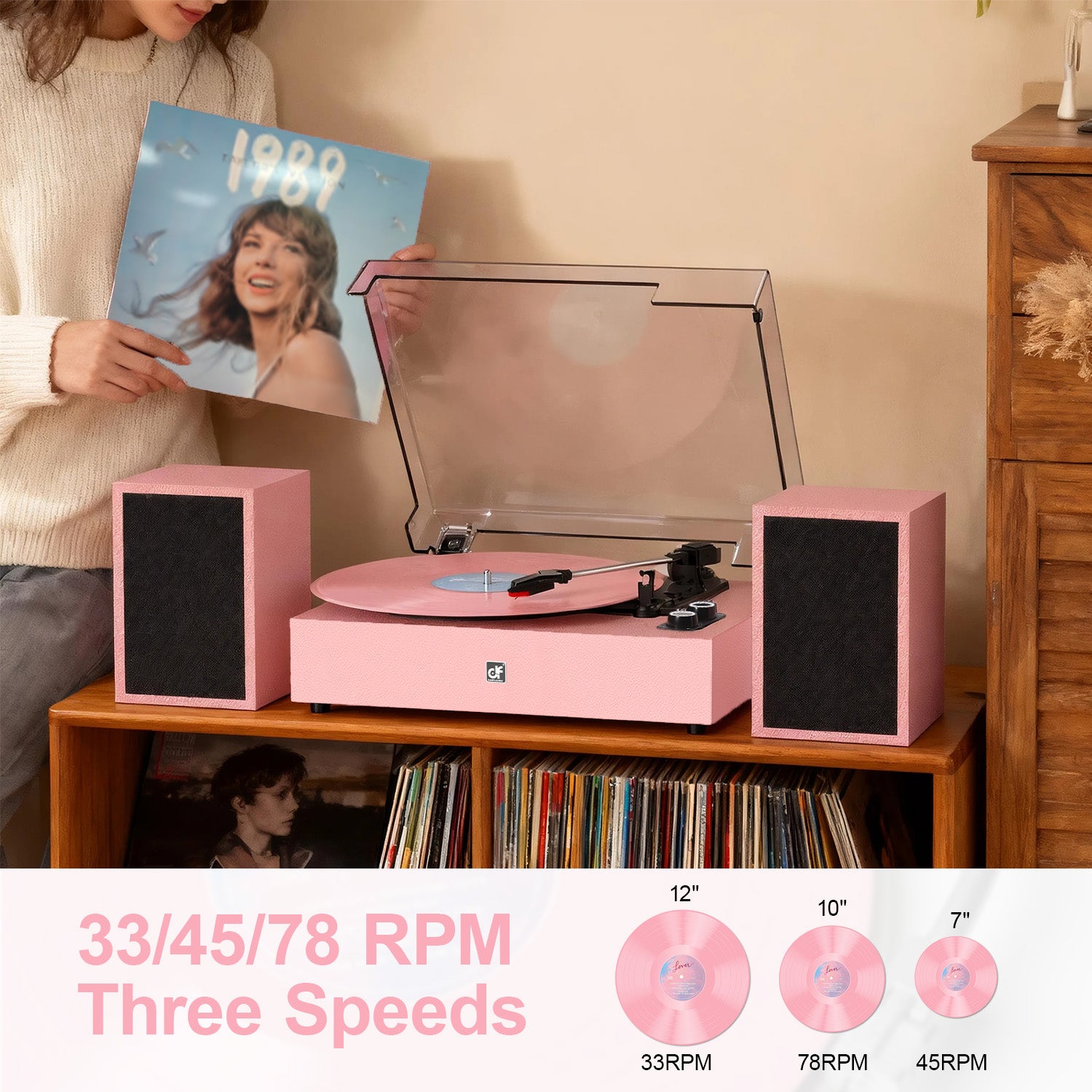 TE-2028C 3-Speed Turntable with External Stereo Speakers and Bluetooth