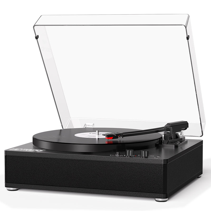 Tocadiscos de tamaño completo TE-3008 con contrapeso ajustable y salida Bluetooth.