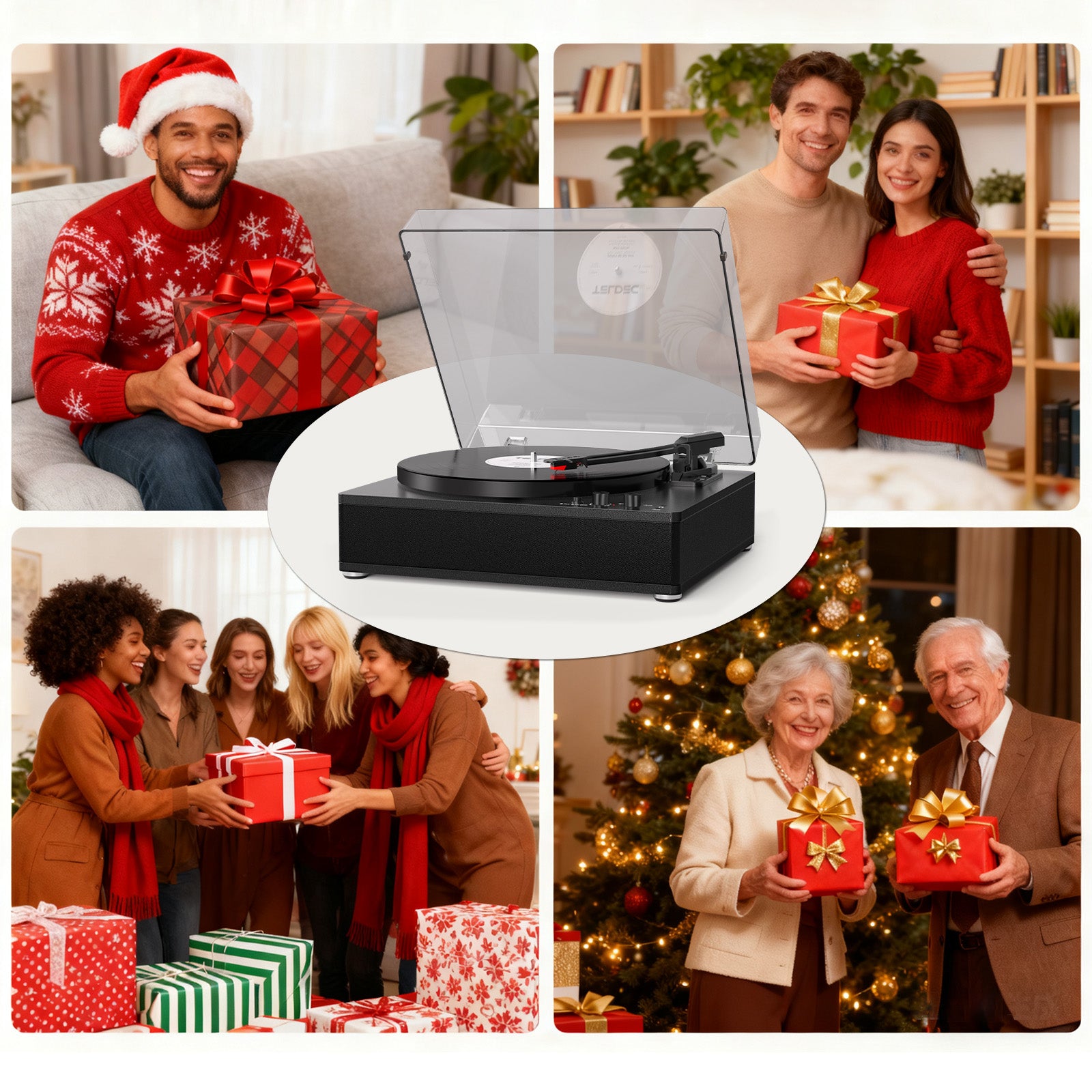 Tocadiscos de tamaño completo TE-3008 con contrapeso ajustable y salida Bluetooth.