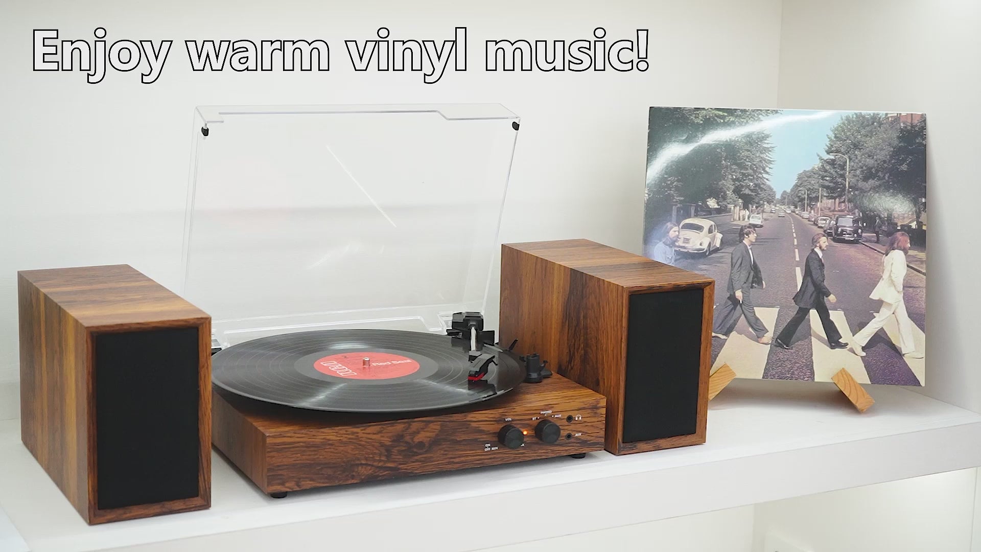 TE-003 - White Bluetooth Record Player with External Speakers, MP3